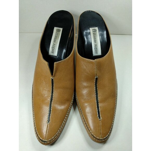 Etienne Aigner Shoes - Etienne Aigner Cavalier Women's Leather Tan Brown Heel Mules Slip On Sz 6.5 M
